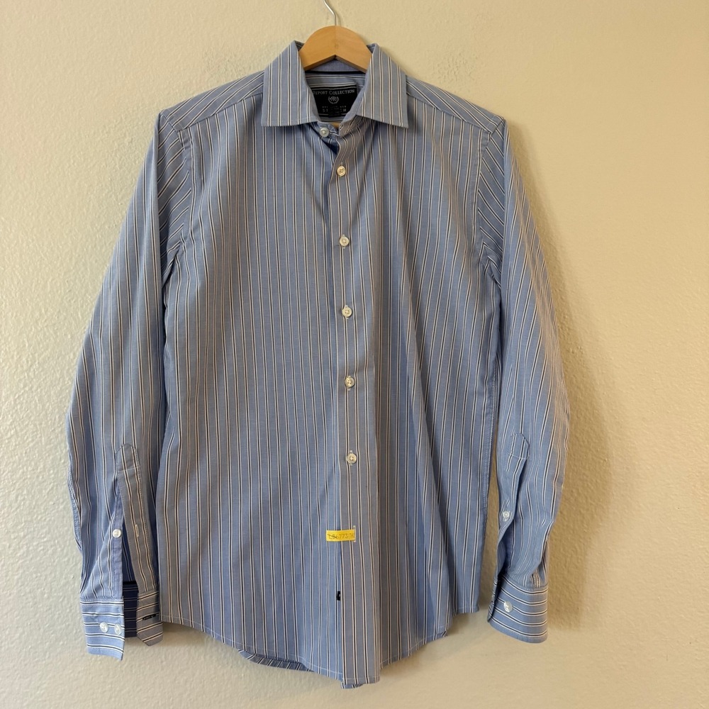 Report Collection Performance Stretch Striped Dress Shirt Small Blue Excellent